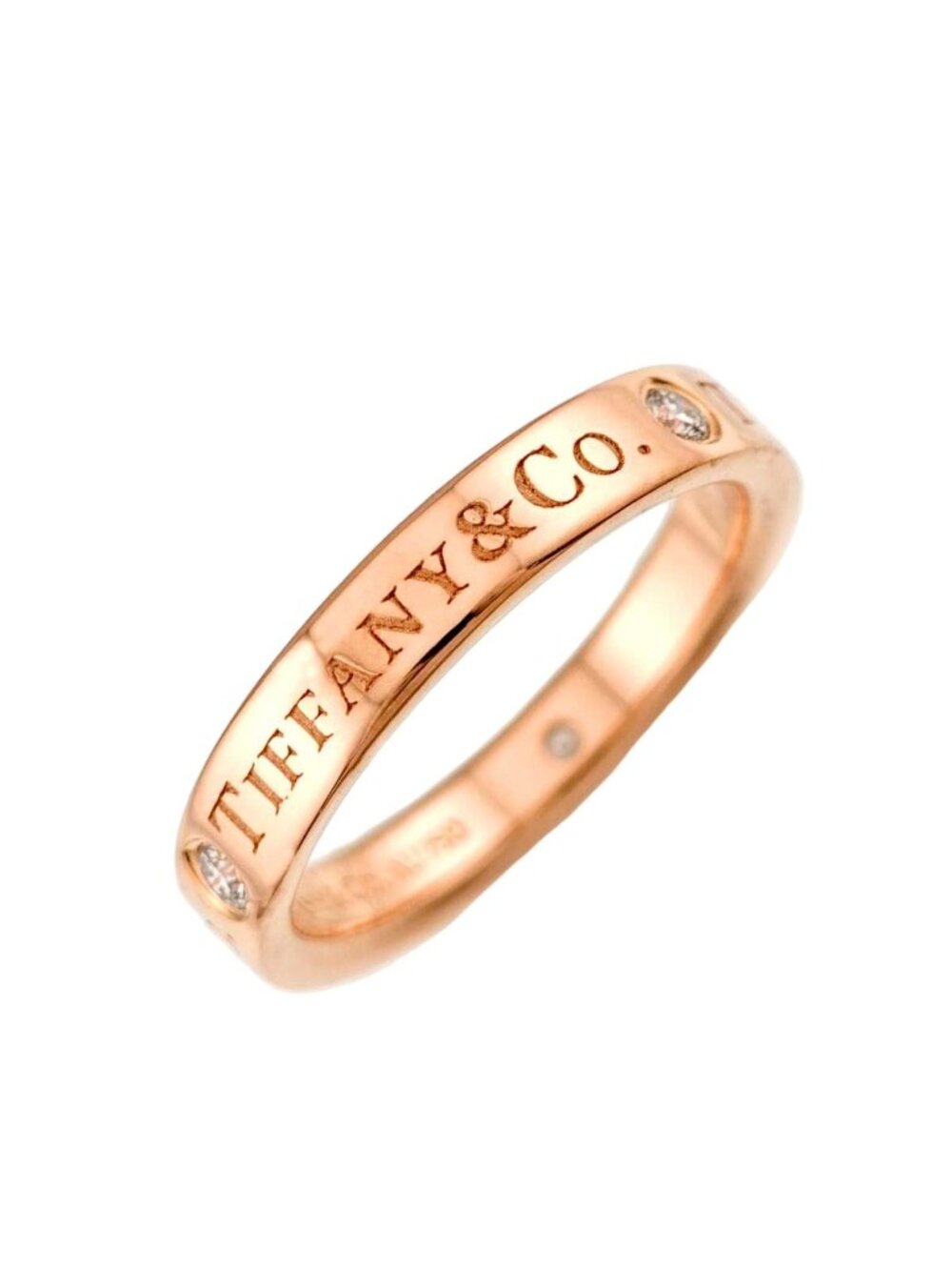 Tiffany & Co Flat Band Ring Diamond 18k Pink Gold